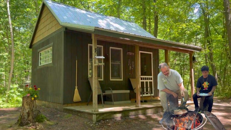 We Stayed Deep in the Woods With No Electricity | Cabin Camping, Fire Cooking & Nature